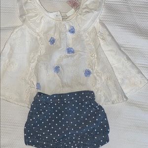 Embroidered tank with matching polkadot shorts